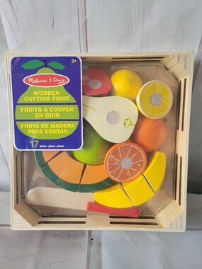 Melissa & Doug Wooden Cutting Fruit Play Food Set. New, Sealed in Plastic